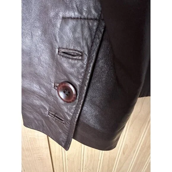 Vintage Guess 90’s Y2K Genuine Womens Brown Leather Blazer Jacket Size M *READ* - Picture 5 of 6